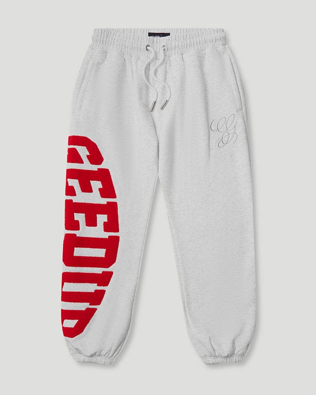 Team Logo Cursive Trackpant White Marle & Red Team Logo Cursive Trackpant White Marle & Red